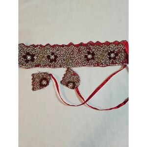 BABA CLOTHING‎ LA Embellished Red Belt Waistband ties handmade New